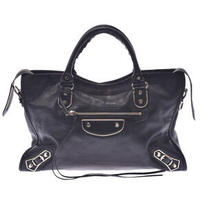 BALENCIAGA Metallic City Bag Black Goatskin Handbag